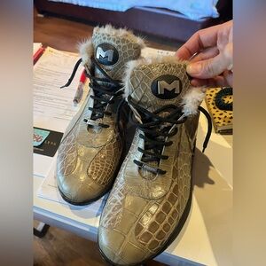 CHROCHODILE / Leather Fur-Lined Metallic Log Men’s Sneakers Size 11